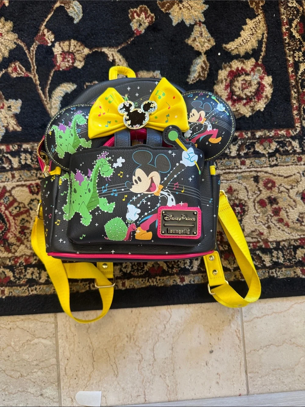 Loungefly x Disney Parks Mickey Mouse Yellow Bow Kids Backpack with ears